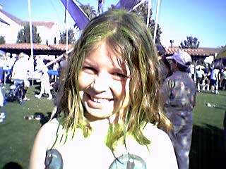 Zoe with green hair